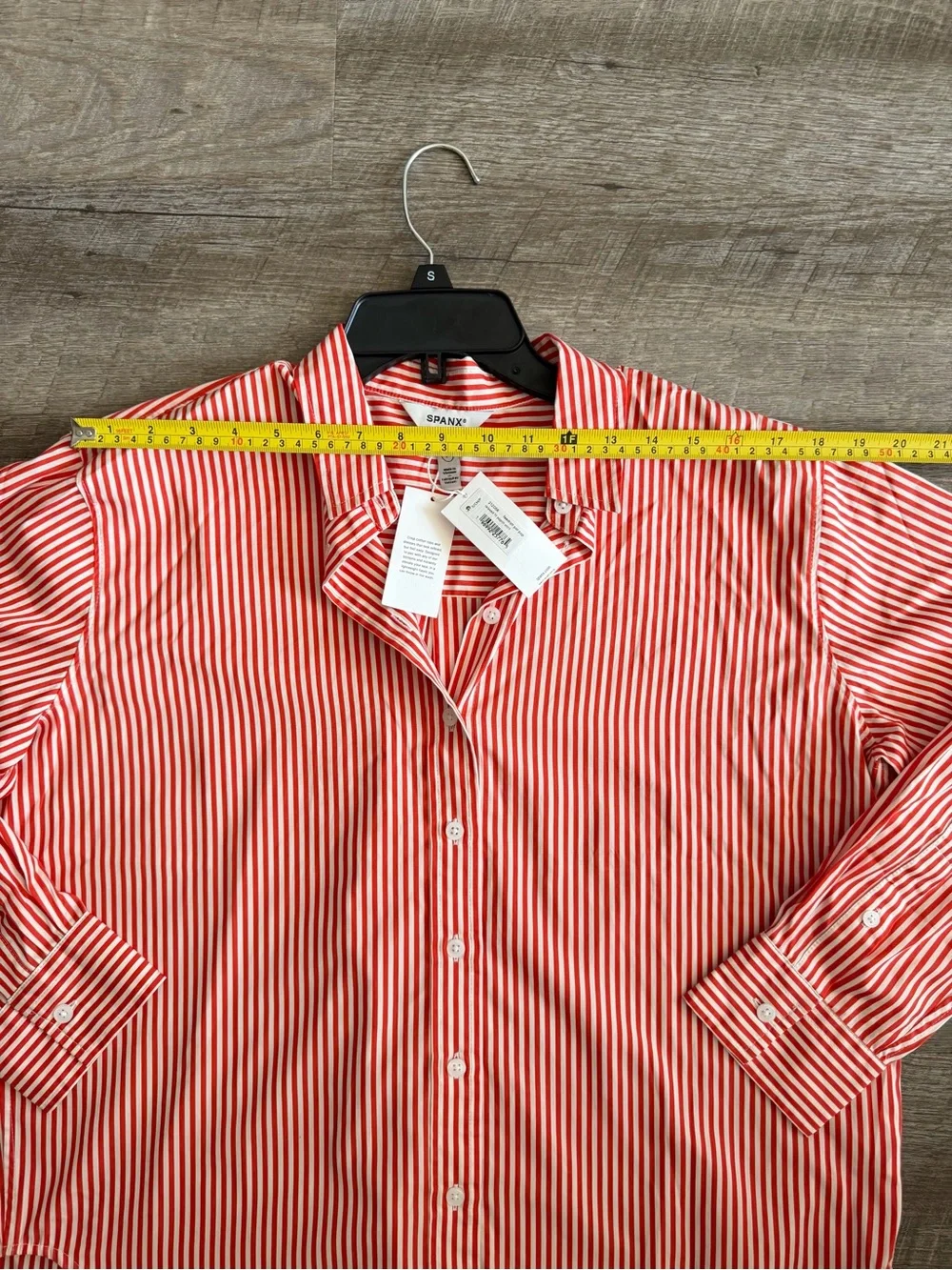 SPANX Poplin Oversized Button Up Shirt Womens S Red Stripe Old Money Classic NWT